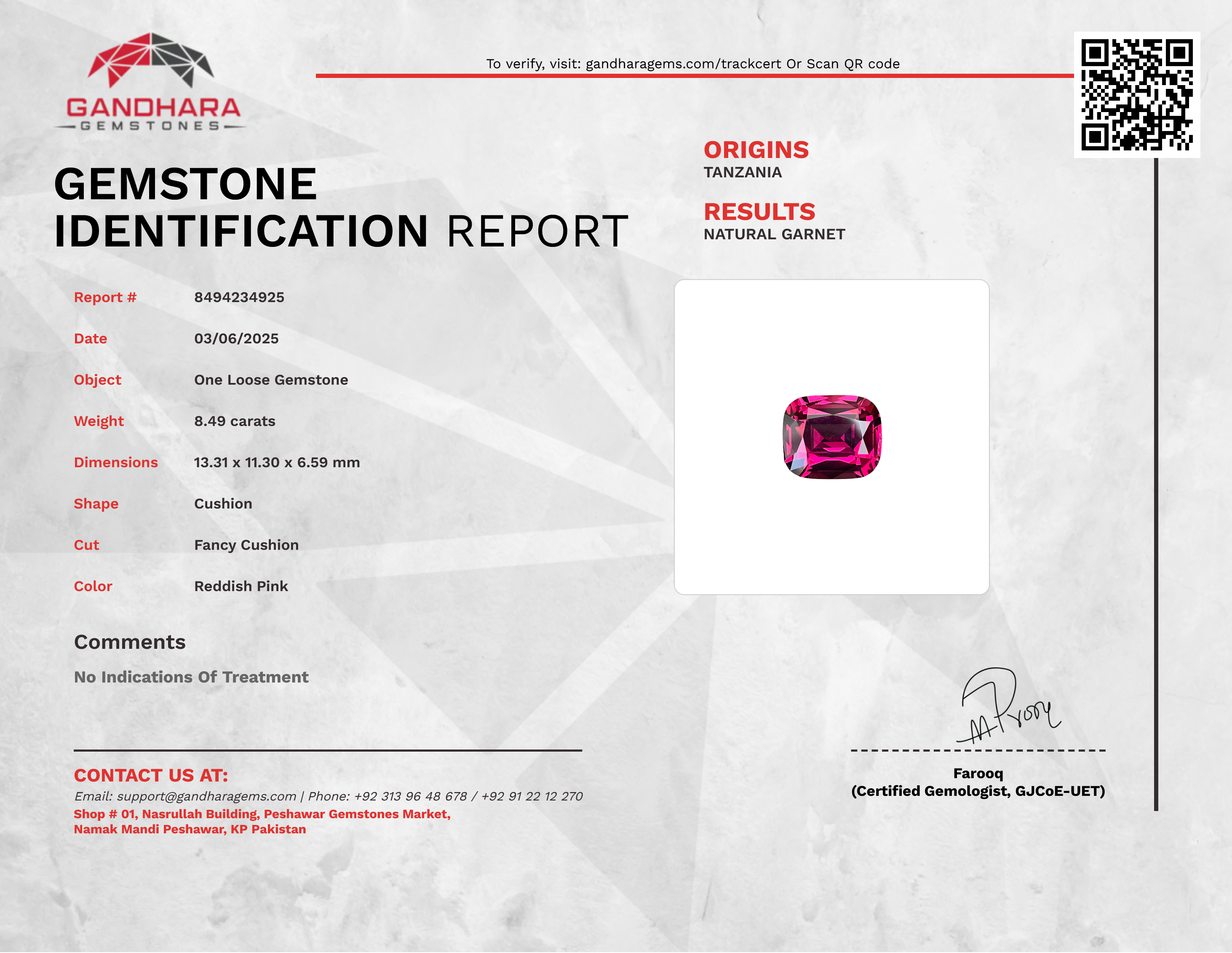 8.49 Carats Vibrant Pink Garnet Stone