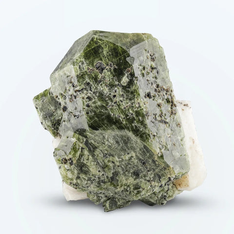 Diopside Crystal on White Calcite