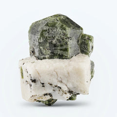 Diopside Crystal on White Calcite