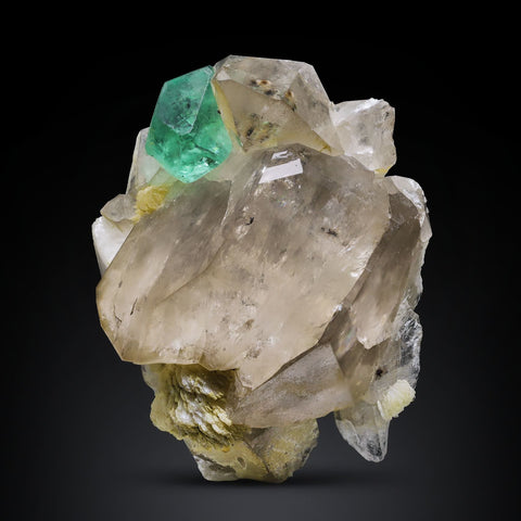 Green Fluorite On Smoky Quartz Crystal