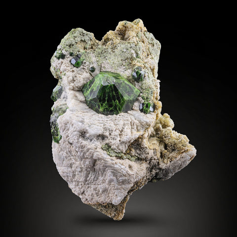 Demantoid Green Garnet on Calcite