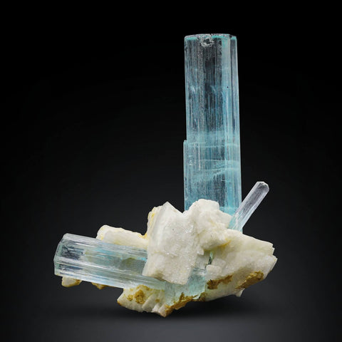 Blue Aquamarine Crystals with Albite