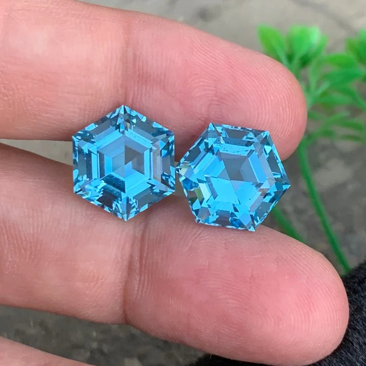 17.80ct Swiss Blue Topaz Pair Hexagon