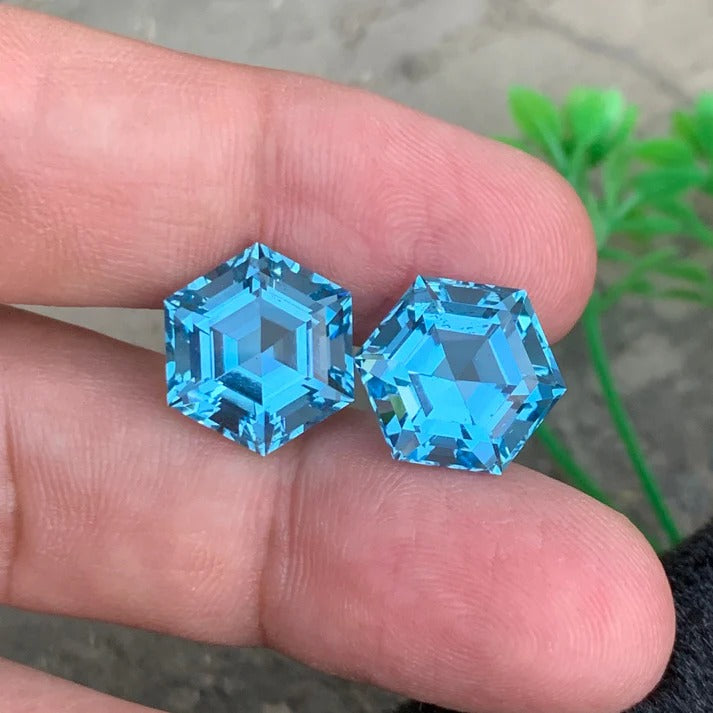 17.80ct Swiss Blue Topaz Pair Hexagon