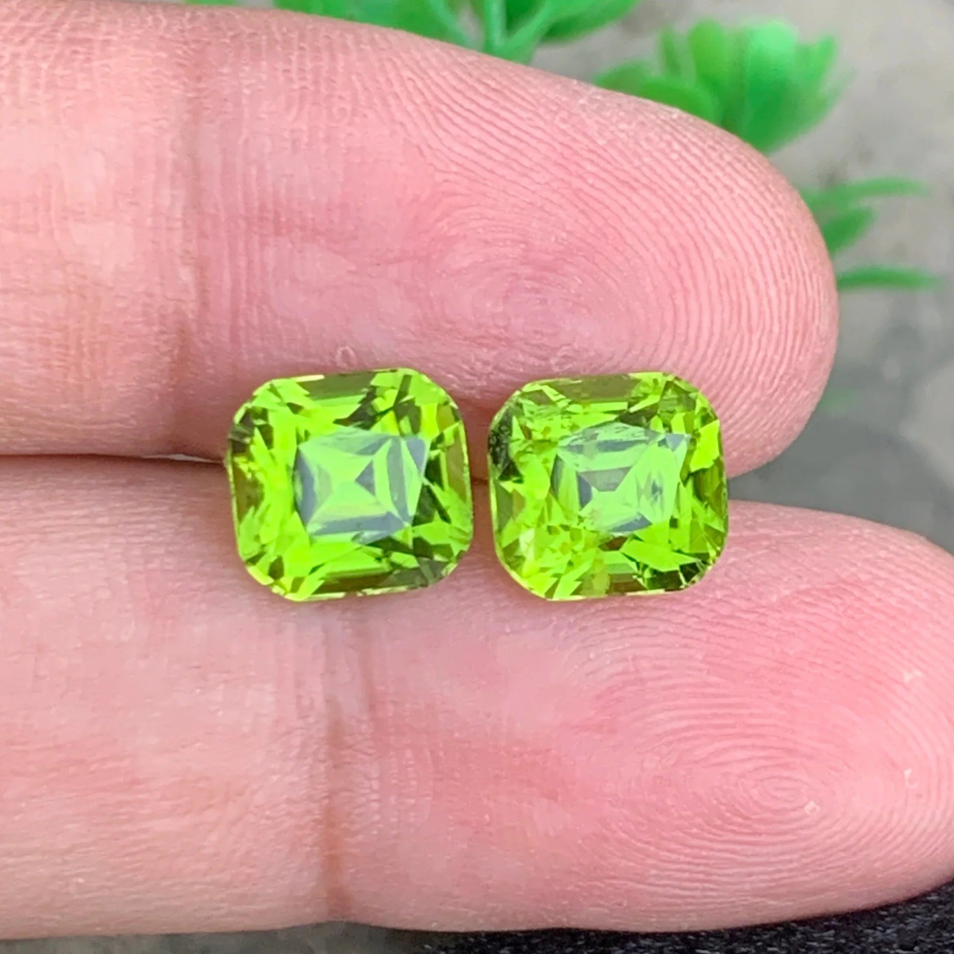 8.40ct Green Peridot Pair Cushion Cut