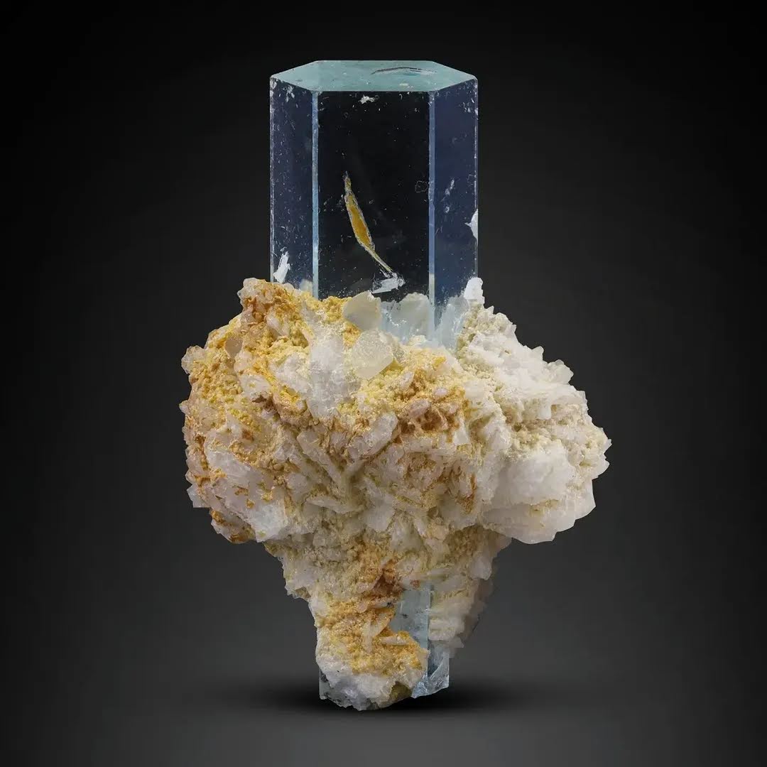 Batch of Aquamarine Crystals on Albite