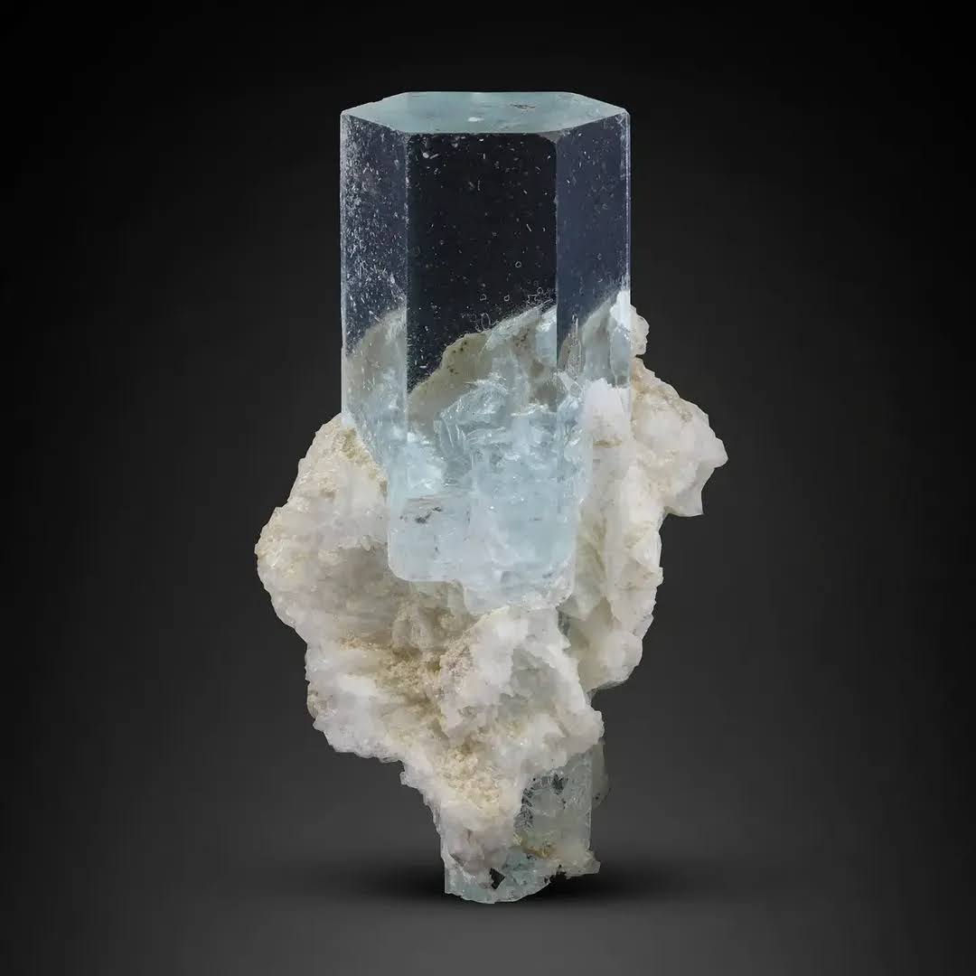 Batch of Aquamarine Crystals on Albite