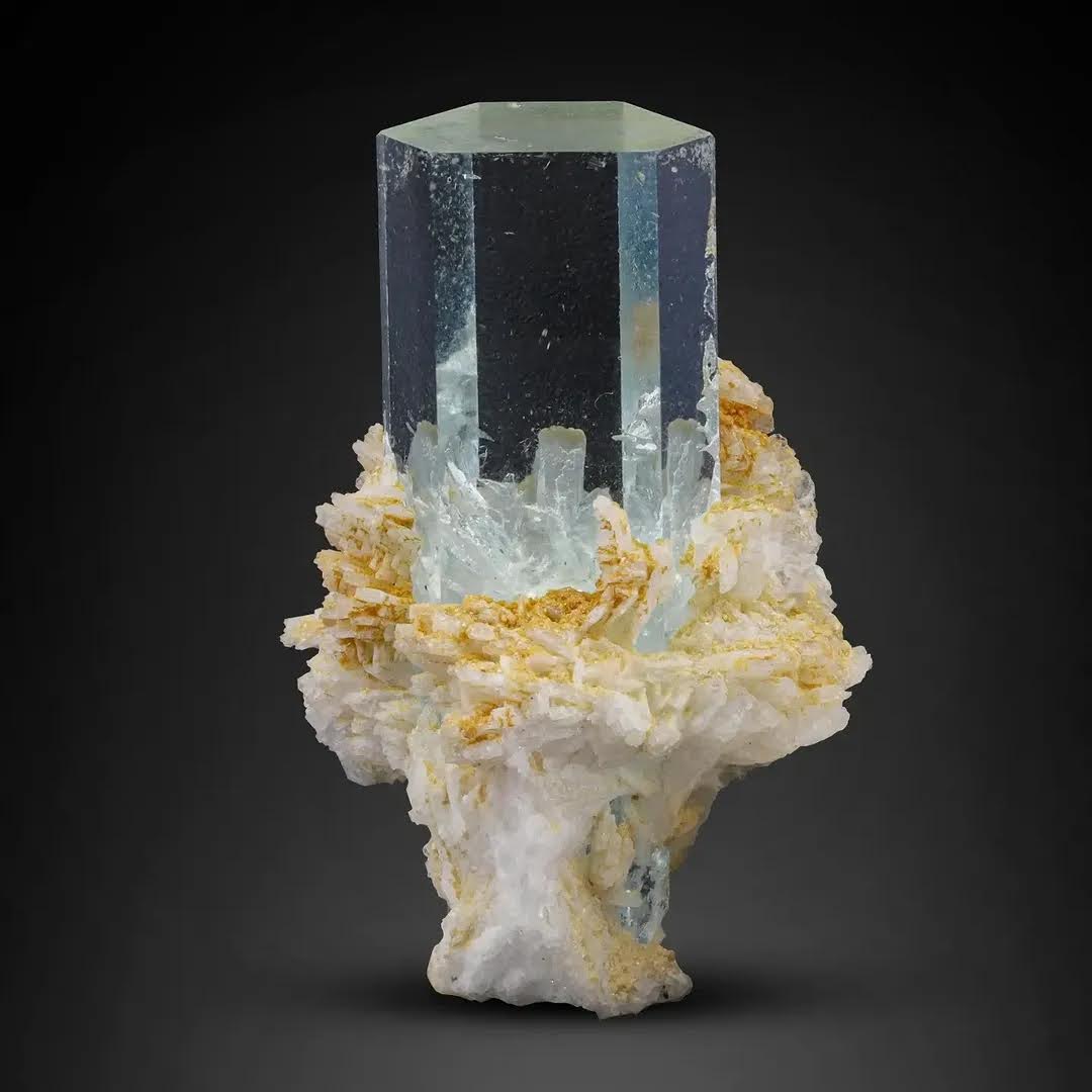 Batch of Aquamarine Crystals on Albite