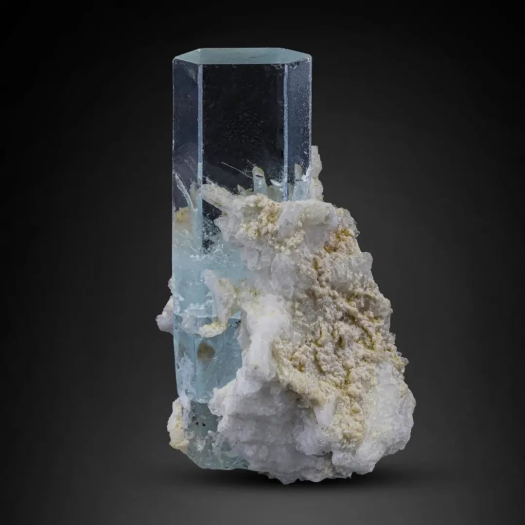 Batch of Aquamarine Crystals on Albite