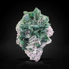Green Tourmaline Cluster on Lepidolite
