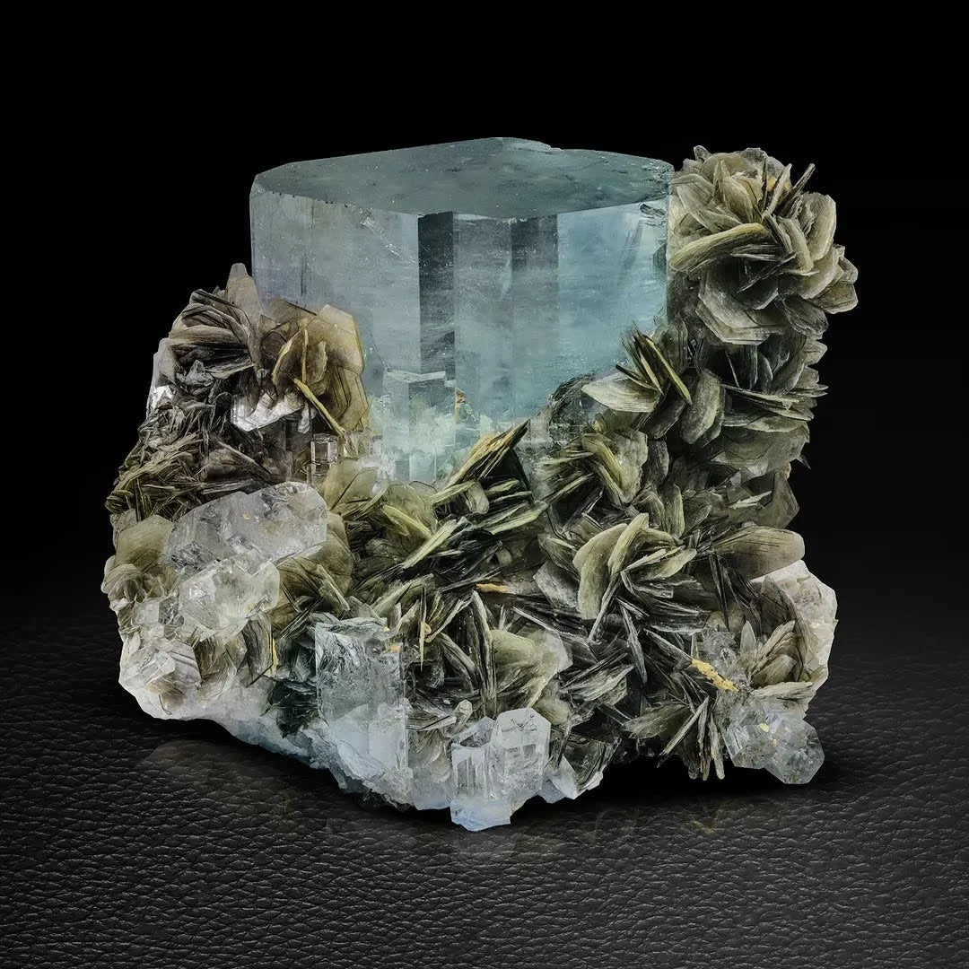 Blue Aquamarine Crystal Positioned on Muscovite Matrix from Pakistan