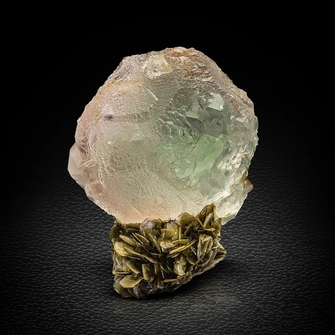 Bi Color Fluorite Crystal on Muscovite 