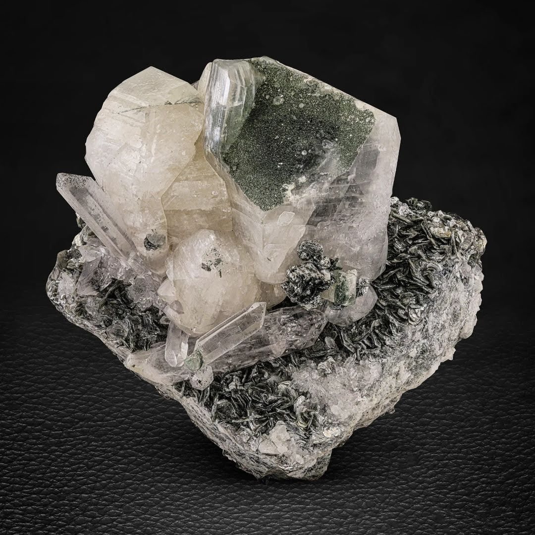 Calcite Crystals with Quartz on Mica