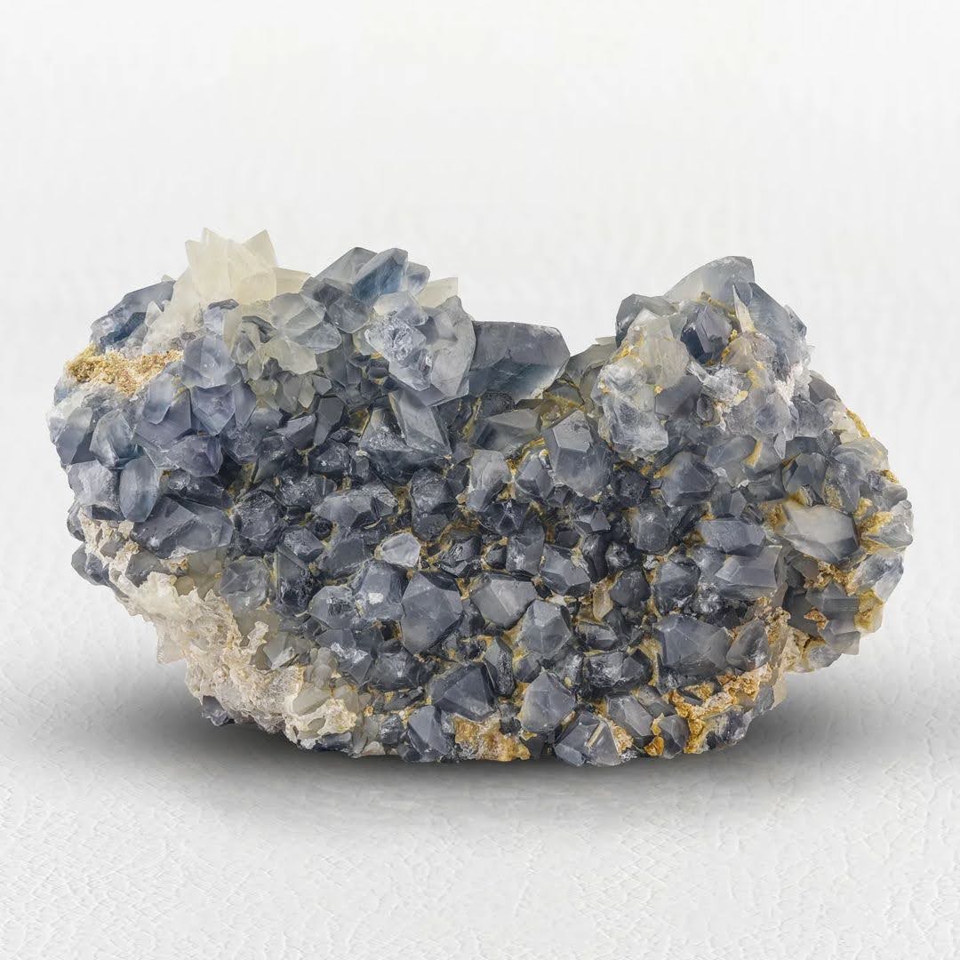 Celestite Cluster on Yellow Calcite