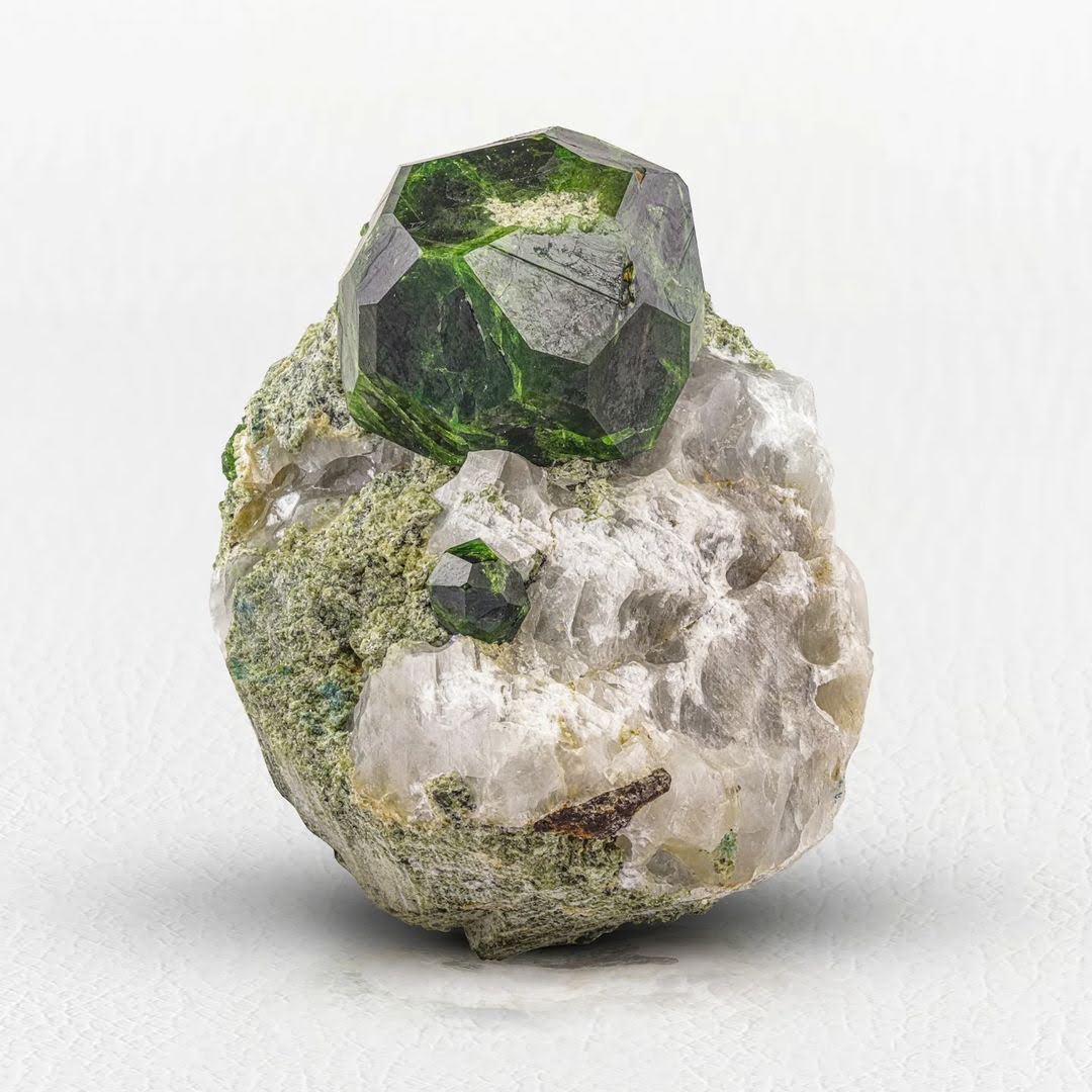 Green Demantoid Garnet on Matrix