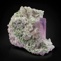 Pink Kunzite on Albite with Tourmaline