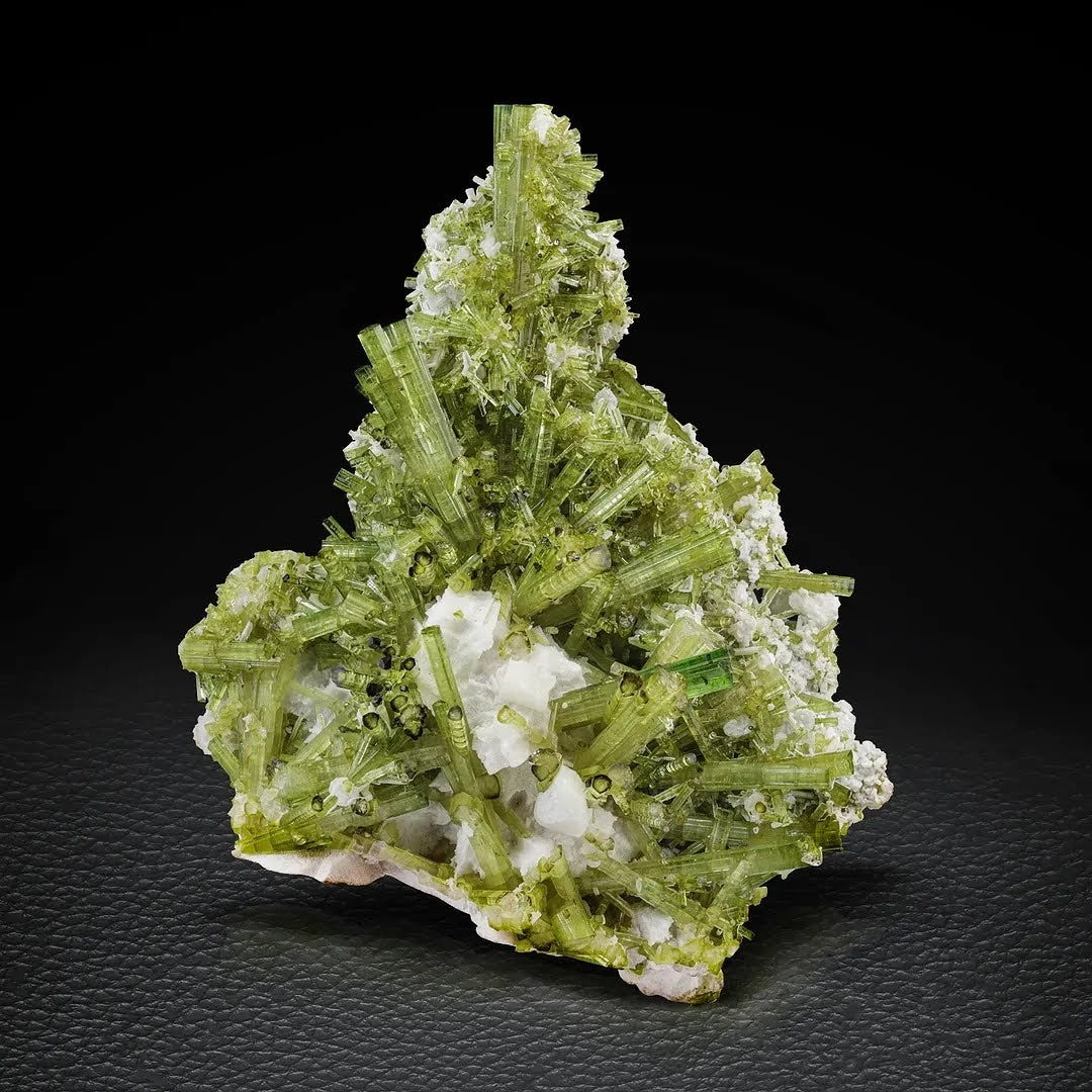 Mint green Tourmaline Cluster on Albite