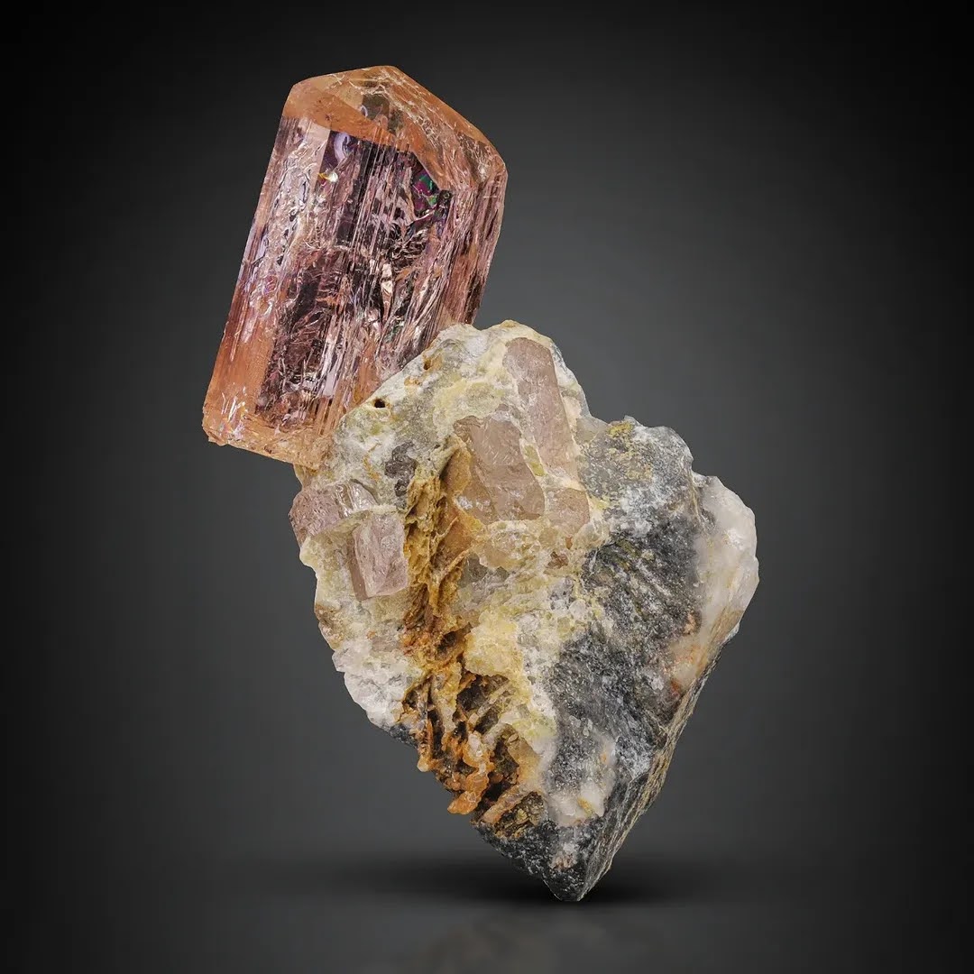 Peach Topaz Crystal on Calcite Matrix