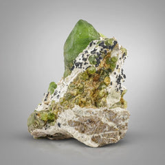 Green Peridot on Matrix with Magnetite