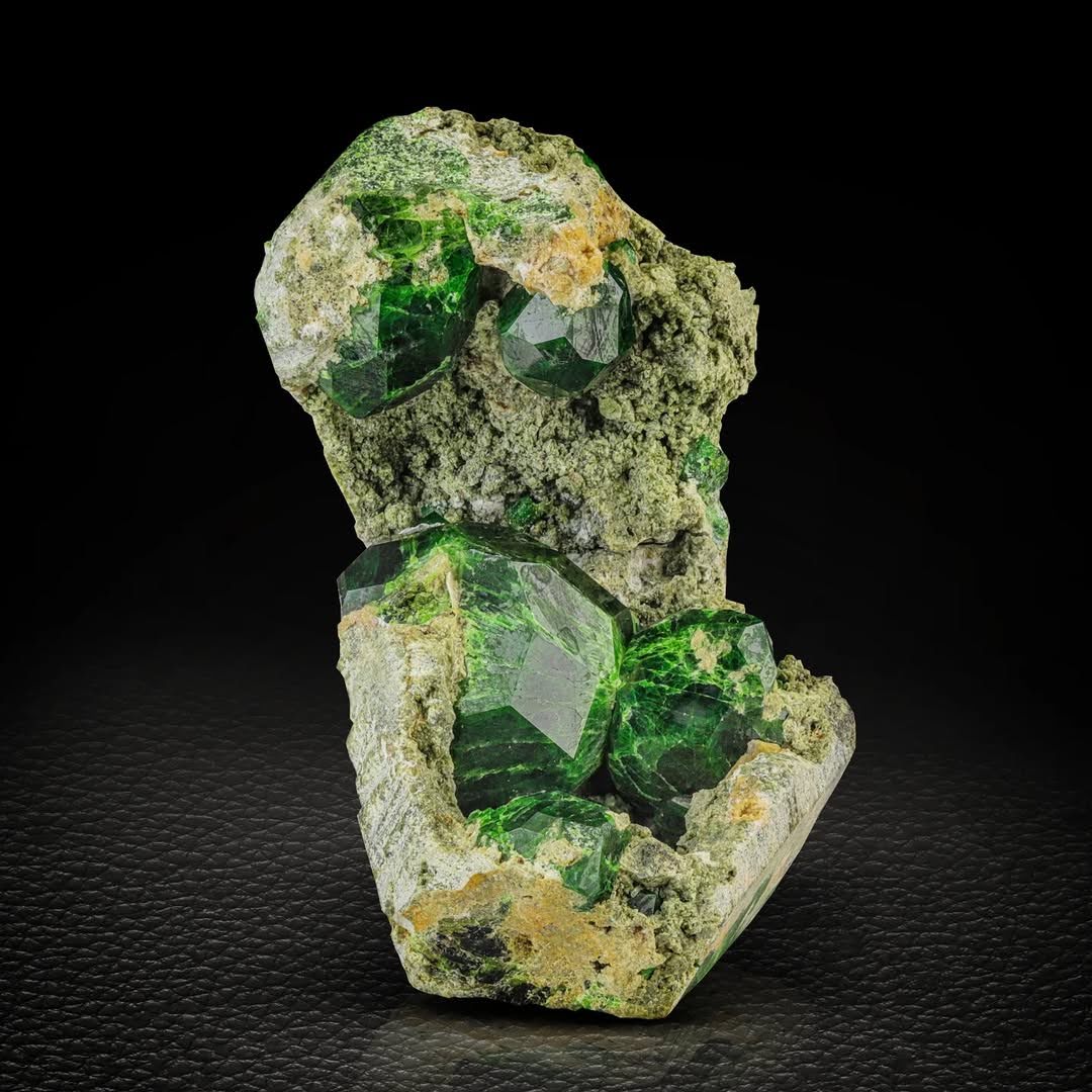 Green Demantoid Garnets on Matrix