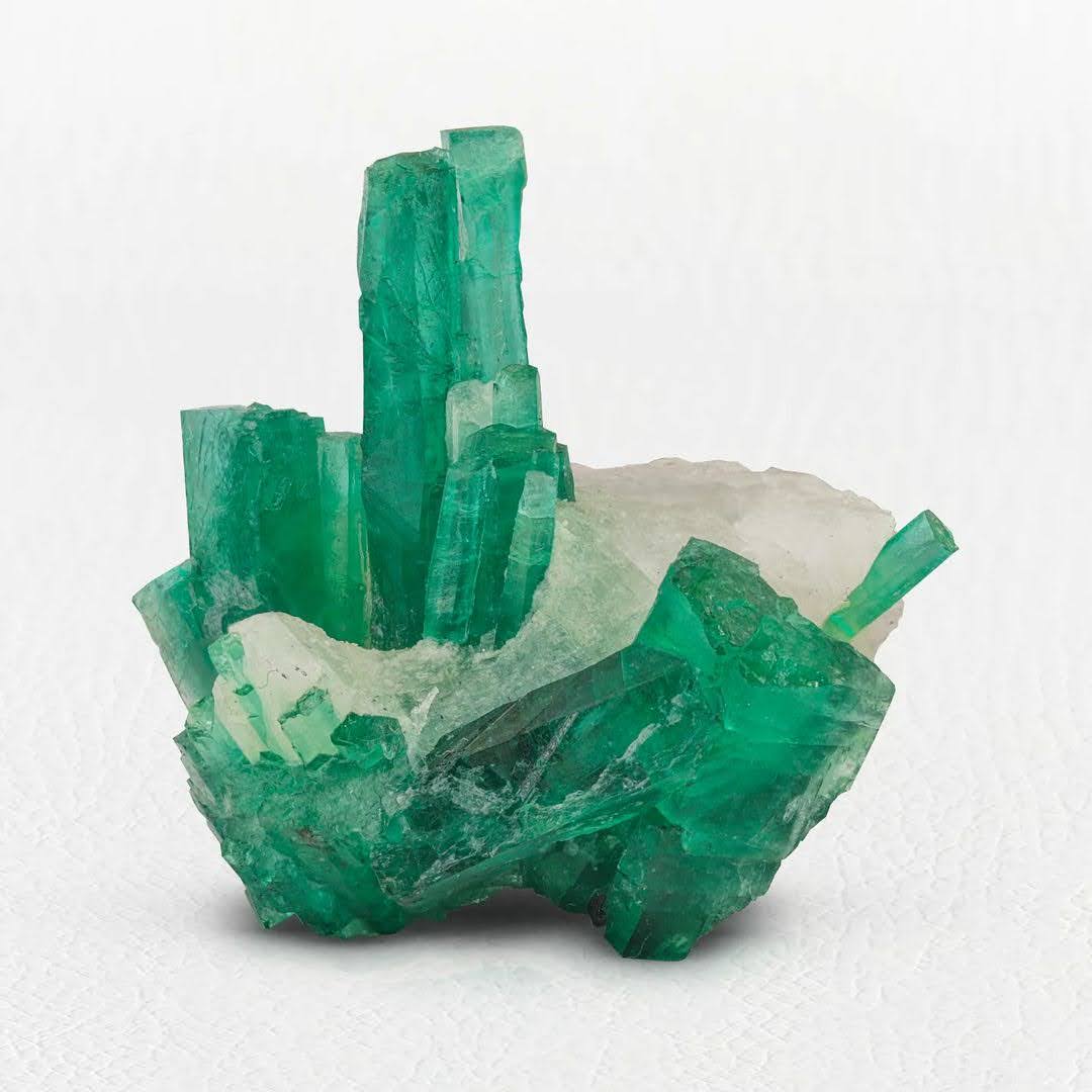 Green Emerald Cluster on Calcite