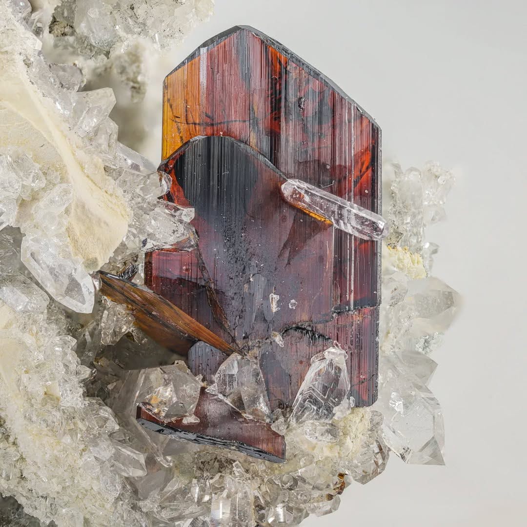 Red Brookite Crystals On Quartz Matrix