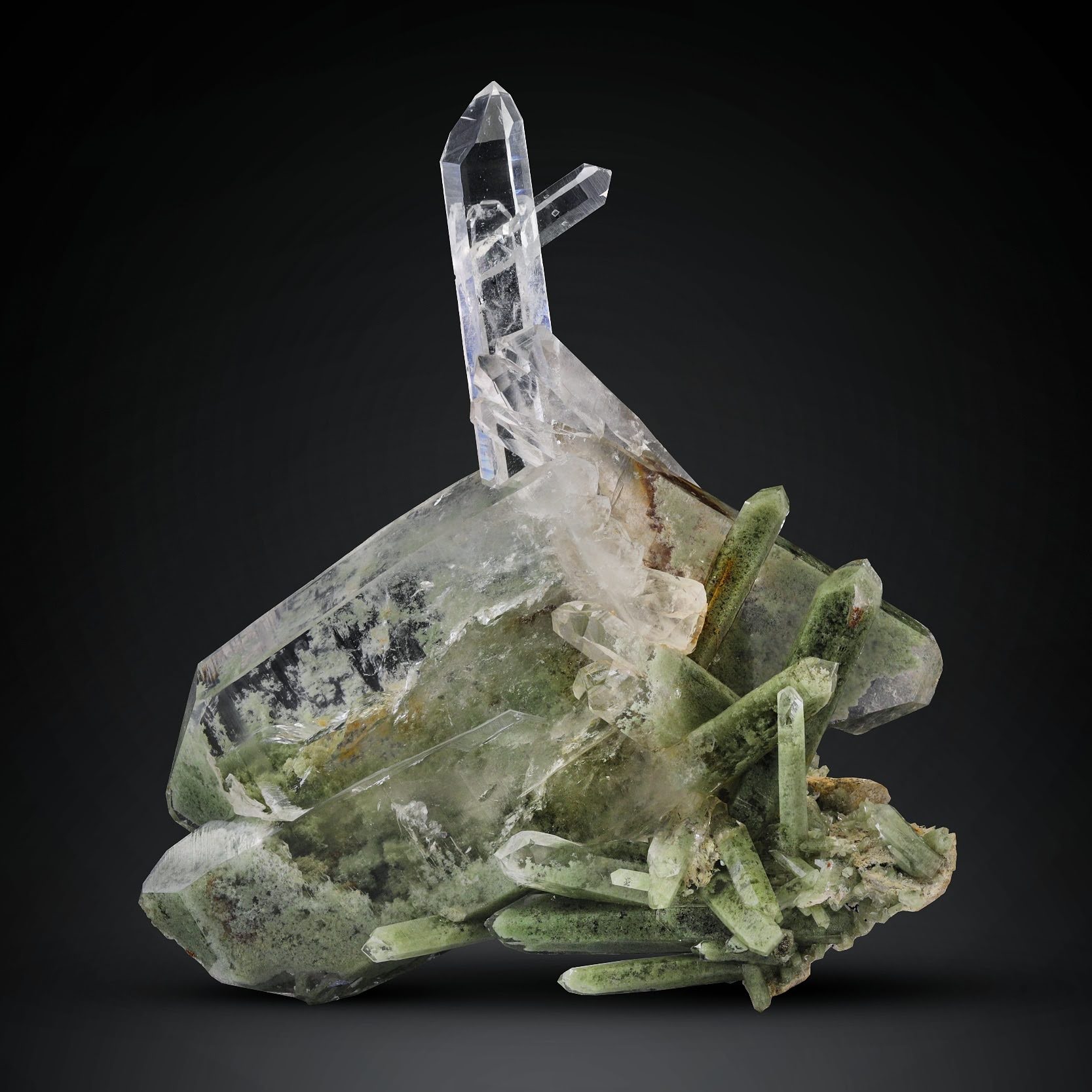 Clear and Chlorite Quartz Cluster