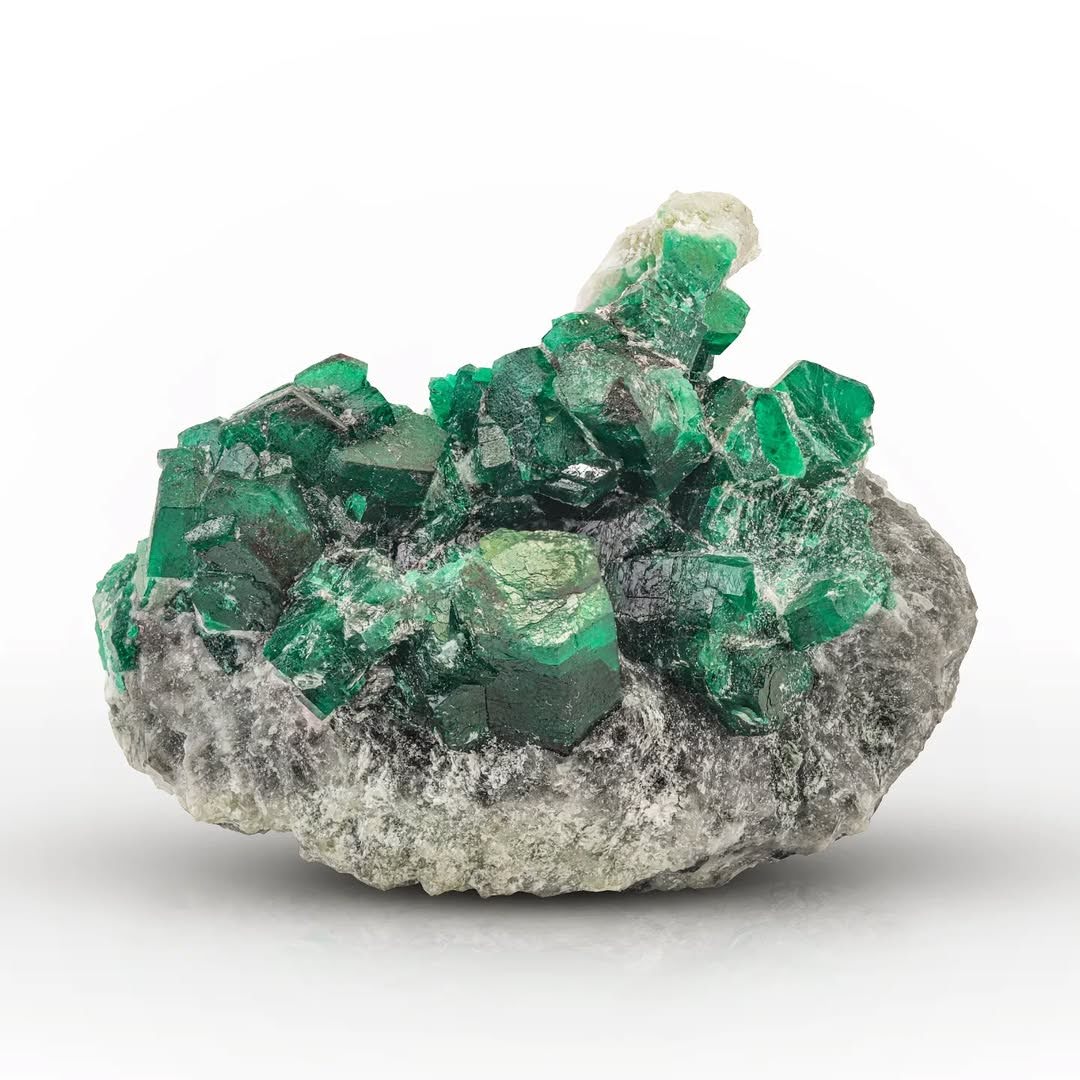 Dark Emerald Cluster On Calcite