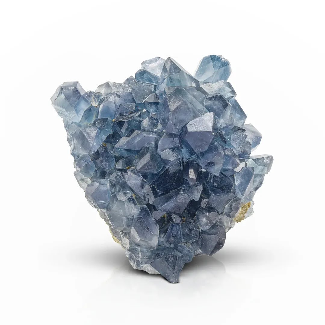 Dark Blue Celestite Cluster on Calcite
