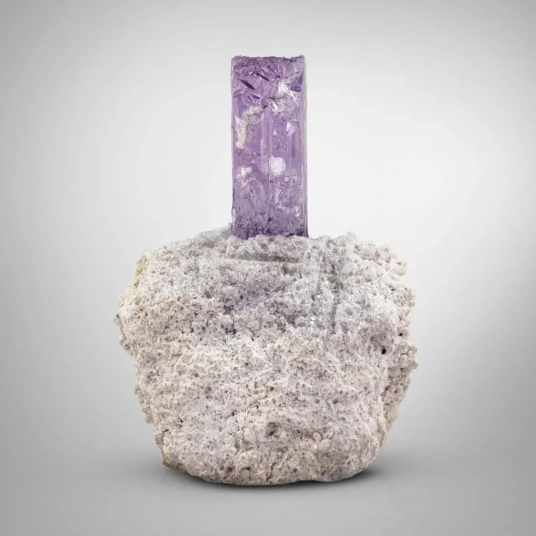 Pink Kunzite Crystal on Albite