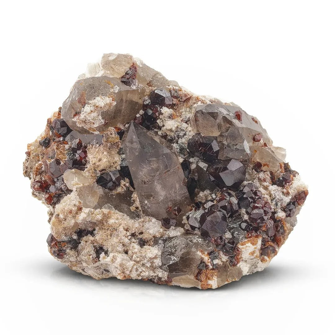 Spessertine Garnet Crystals on Quartz with Albite