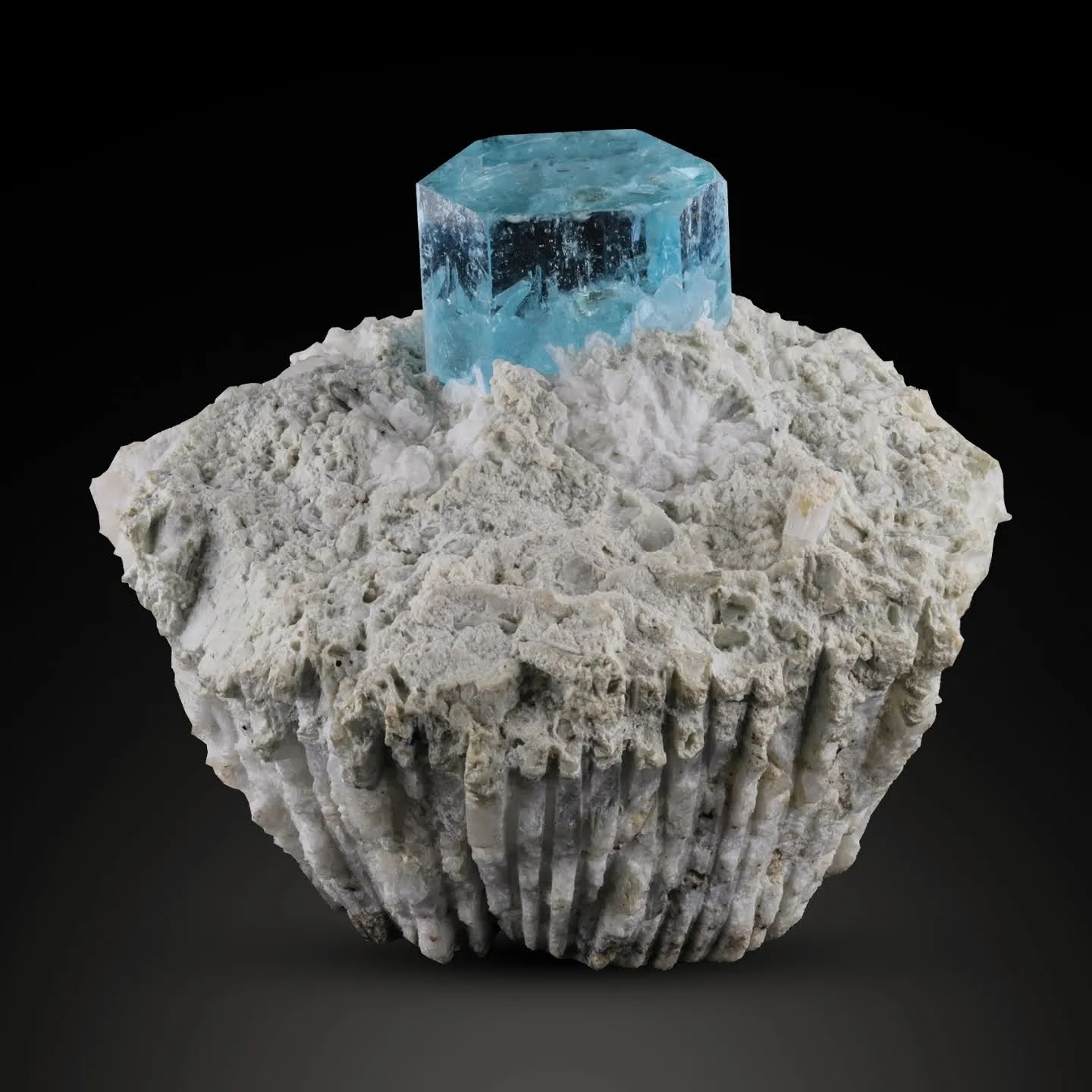 Blue Aquamarine Crystal on Albite