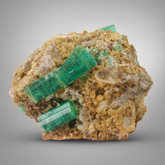 Green Emerald Crystals On Calcite