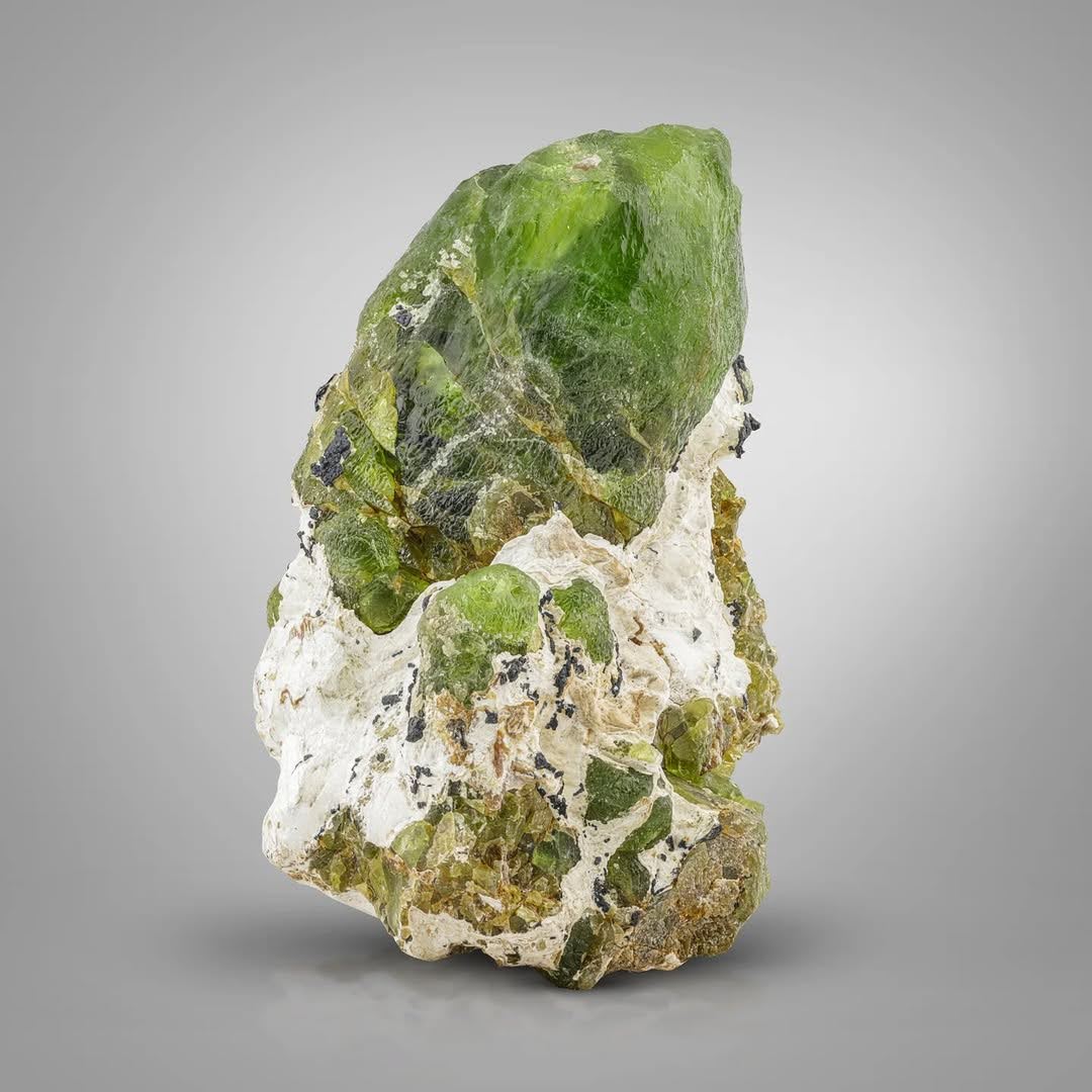 Green Peridot on Matrix with Magnetite