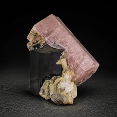 Pink Apatite on Schorl with Albite