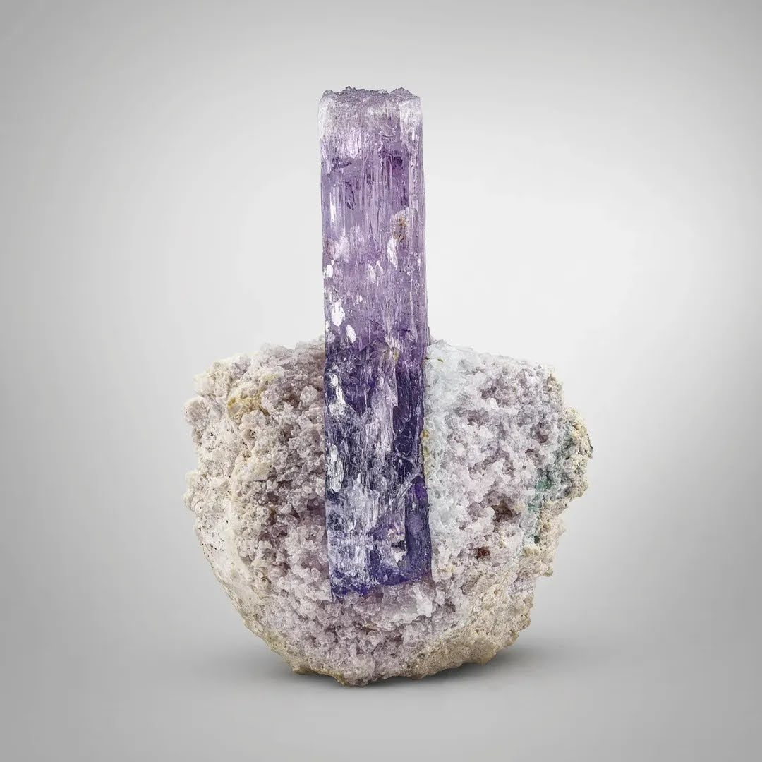 Pink Kunzite Crystal on Albite
