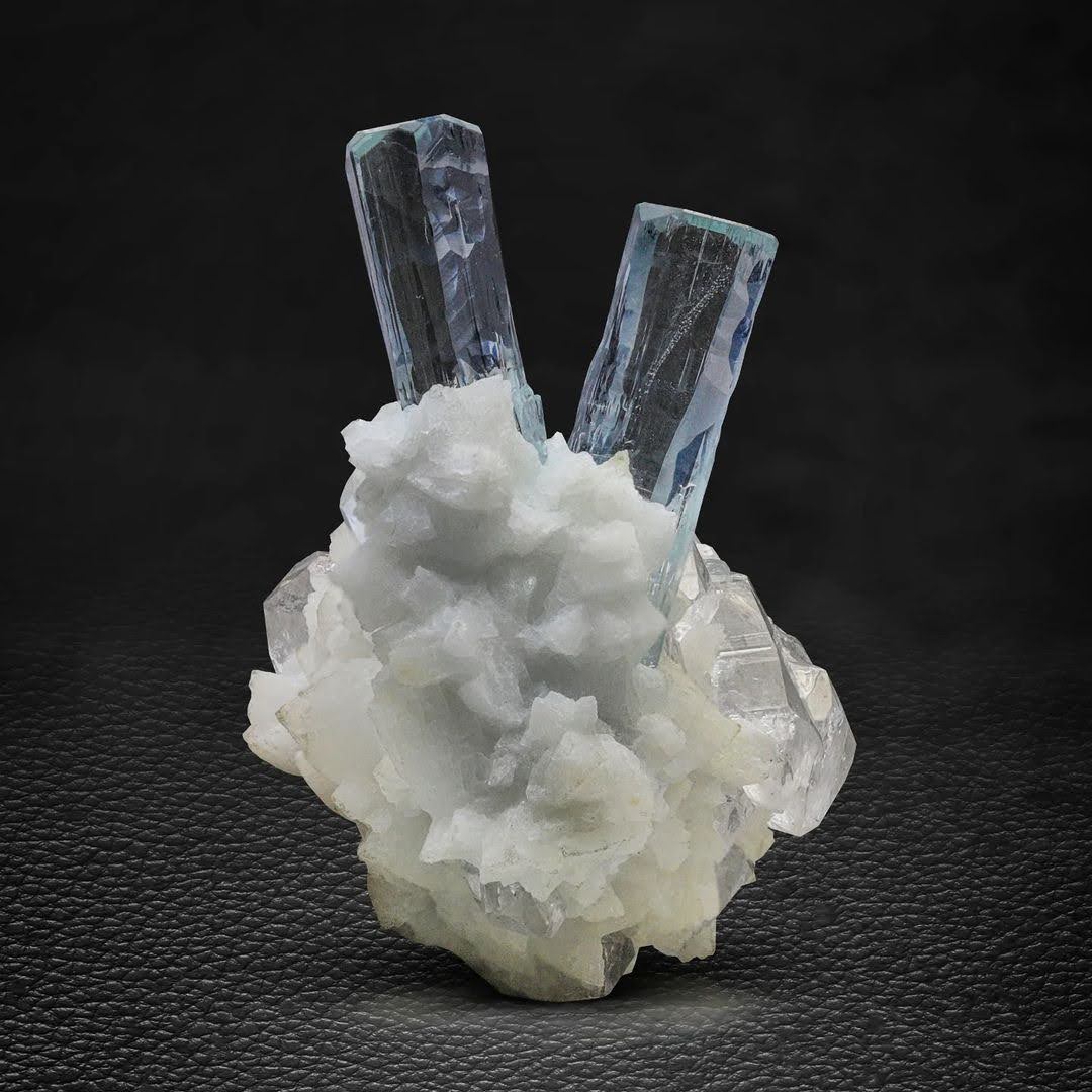 Aquamarine Crystals on Quartz & Albite