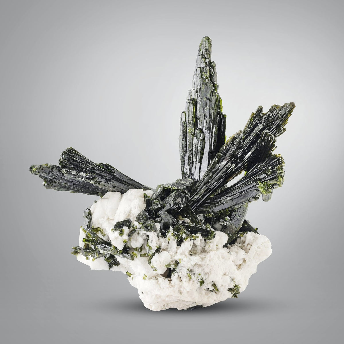 Green Epidote Crystal On Albite Matrix