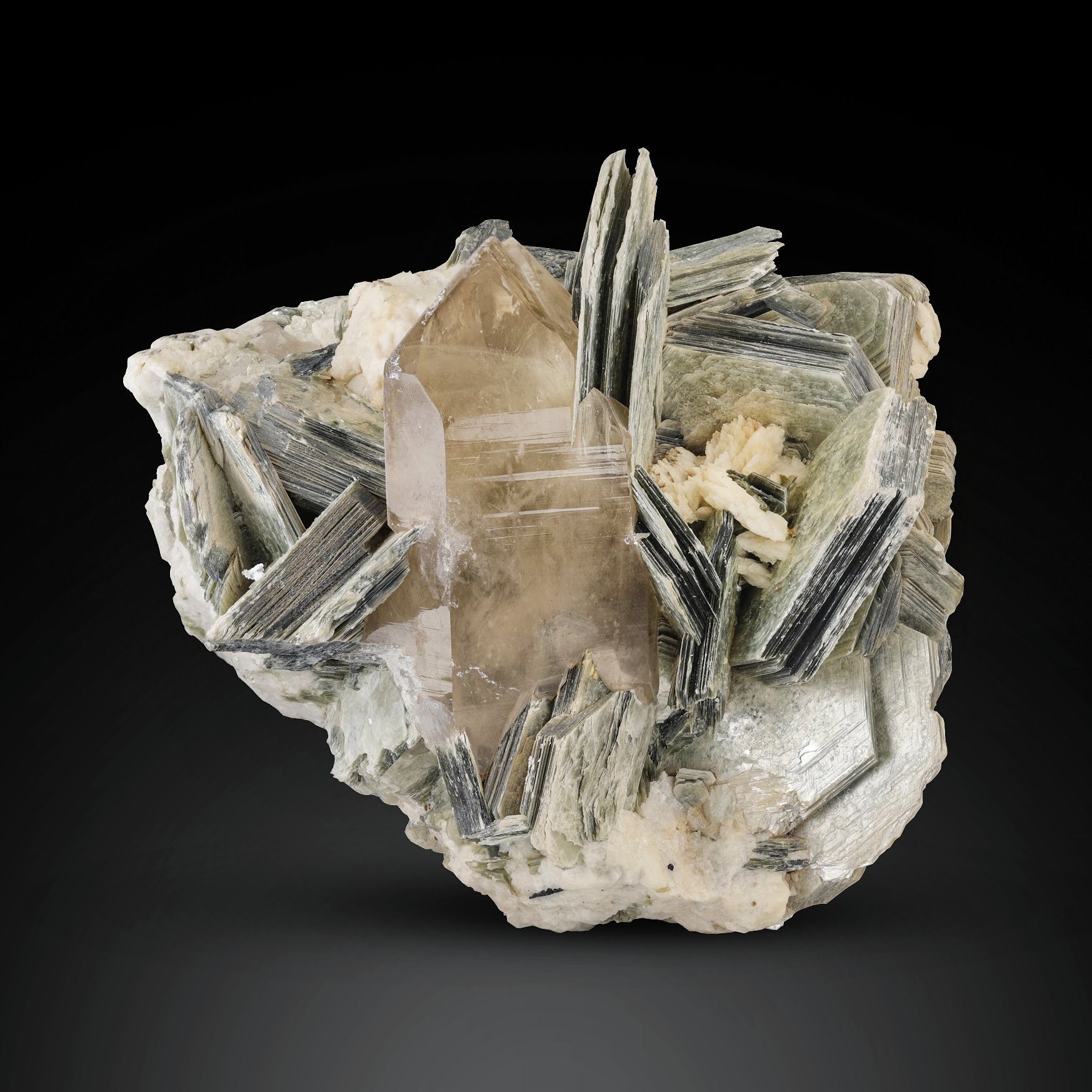 Muscovite Mica Crystal on Smoky Quartz