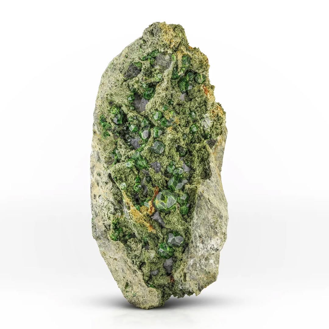 Green Demantoid Garnet on Calcite