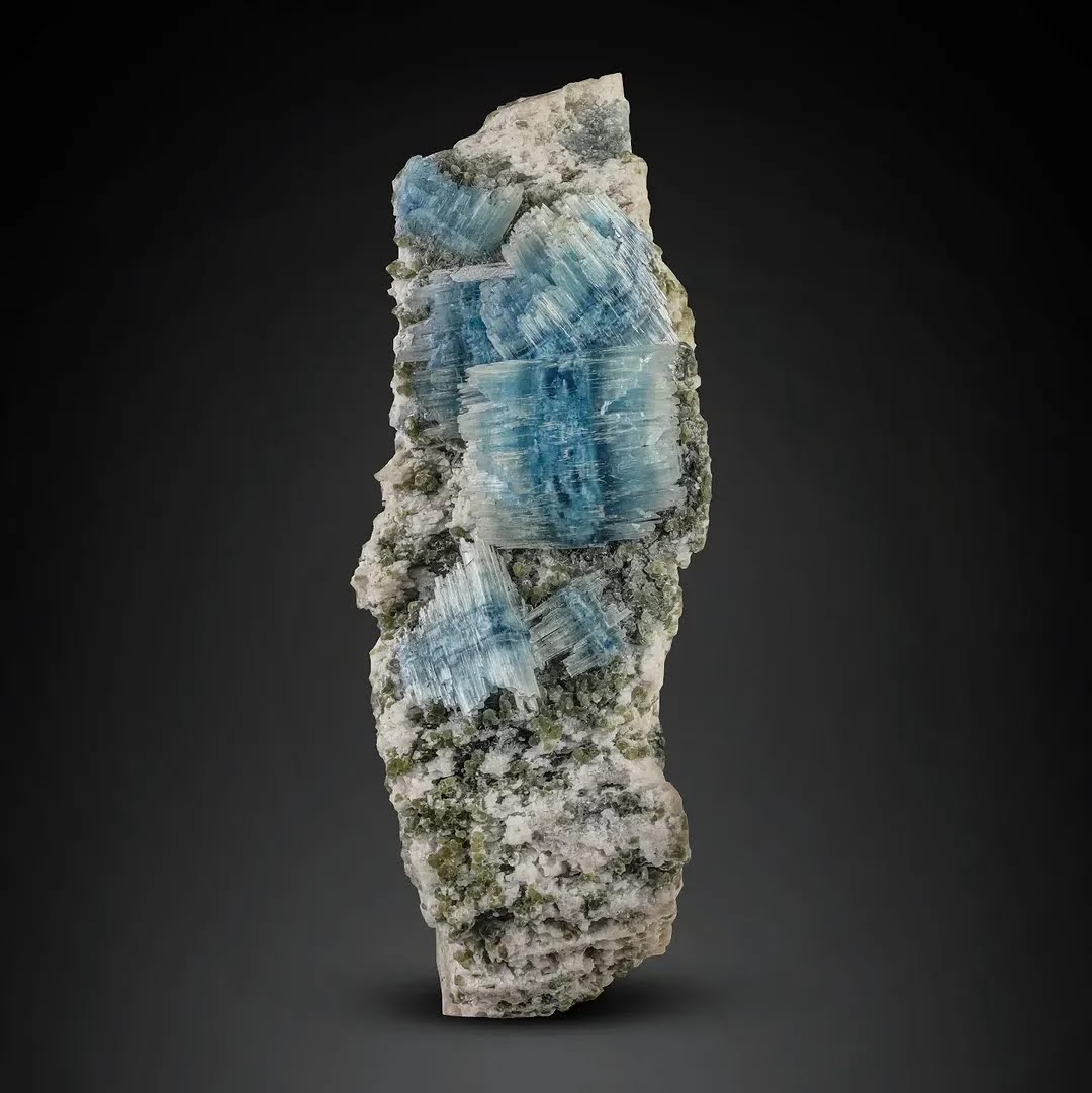 Blue Vorobyevite Crystals on Albite