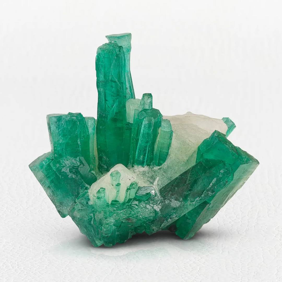 Green Emerald Cluster on Calcite