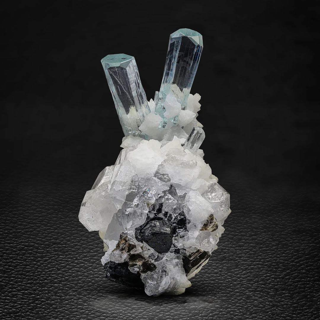 Aquamarine Crystals on Quartz & Albite