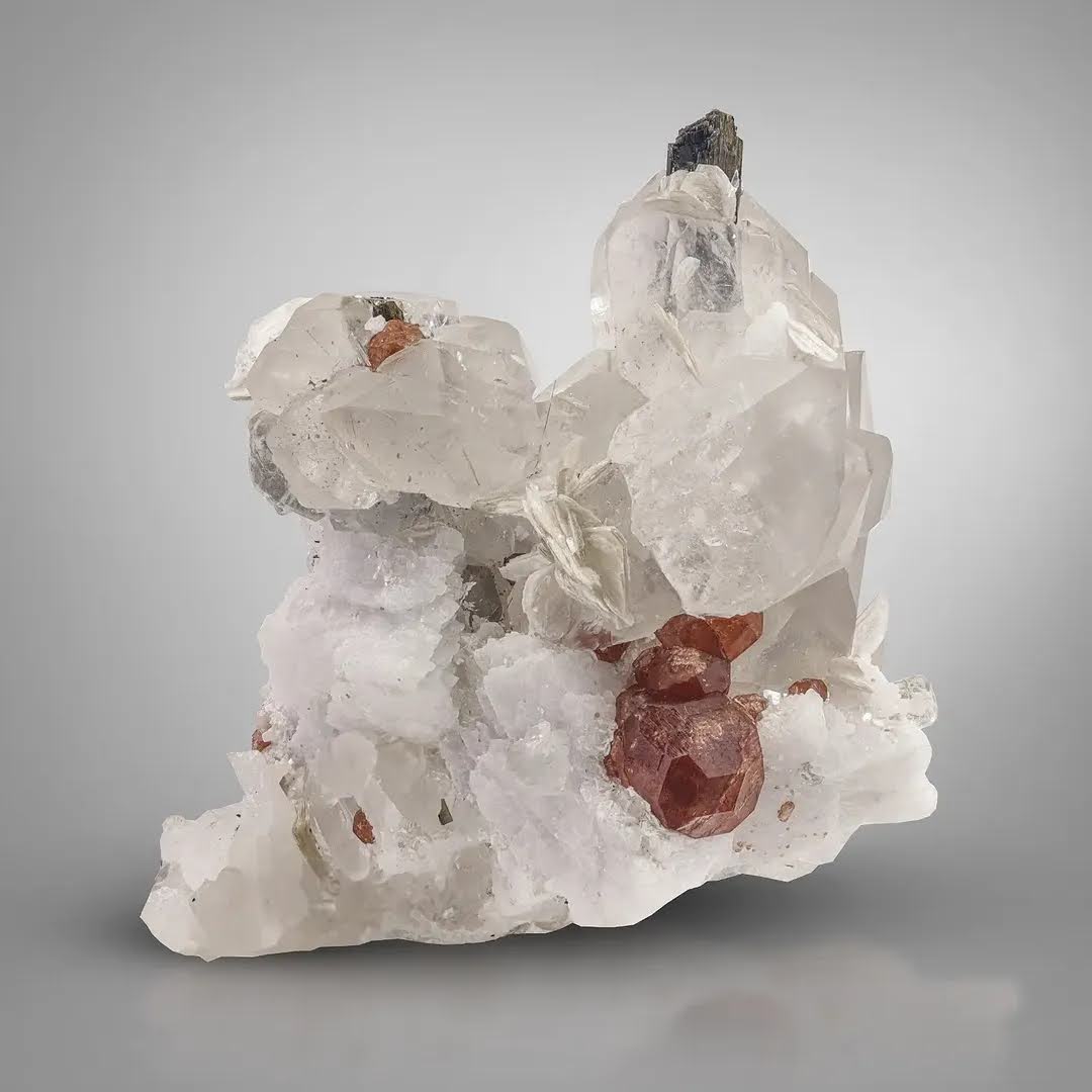 Garnet Crystals on Quartz with Schorl