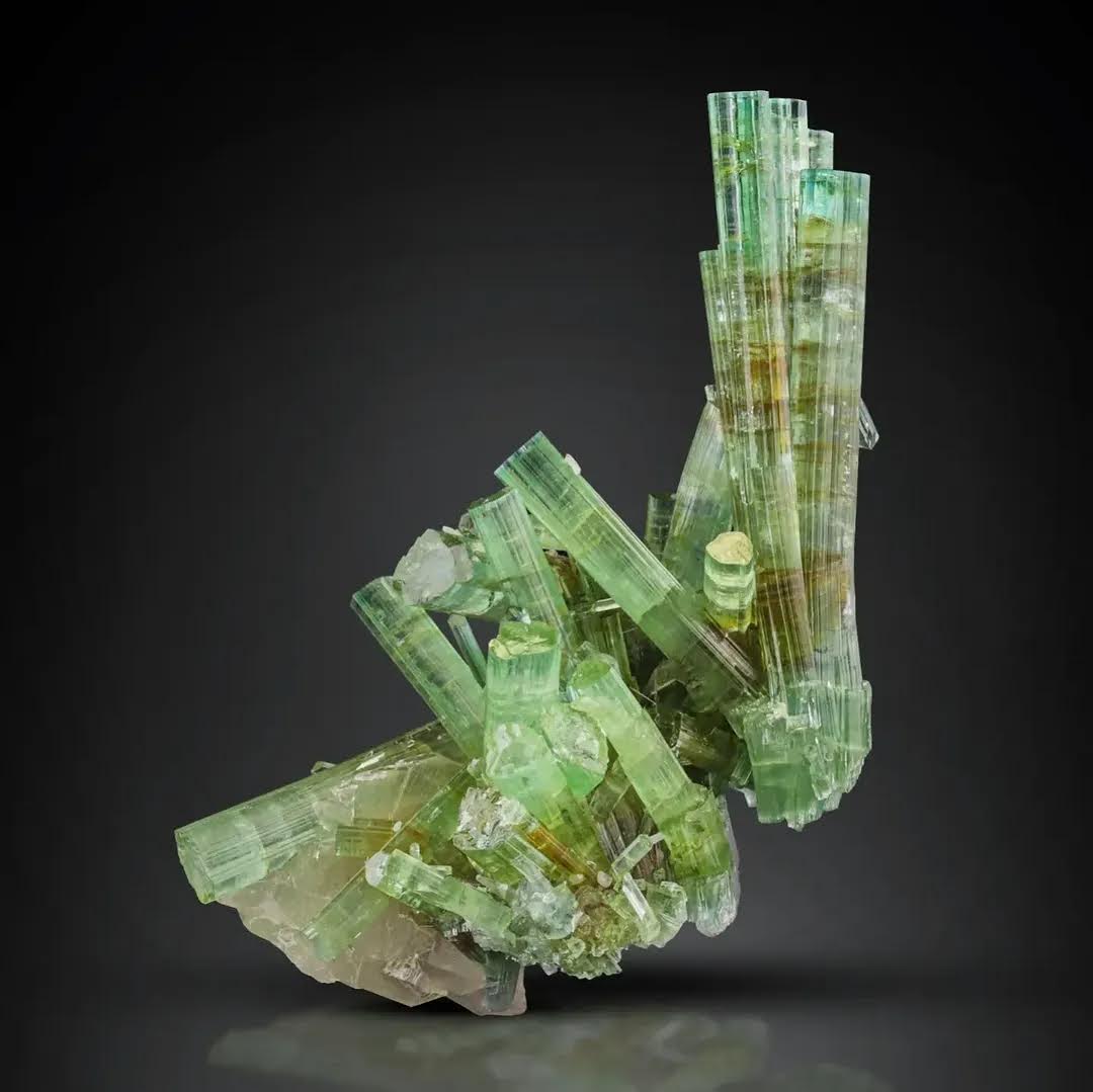 Green Tourmaline Crystals with Quartz