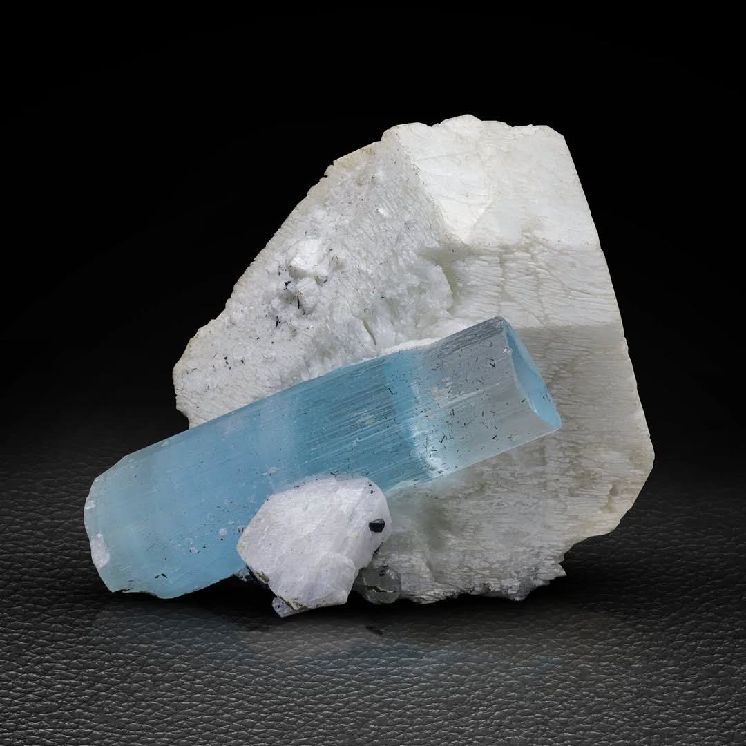 Blue Aquamarine Crystal on Feldspar