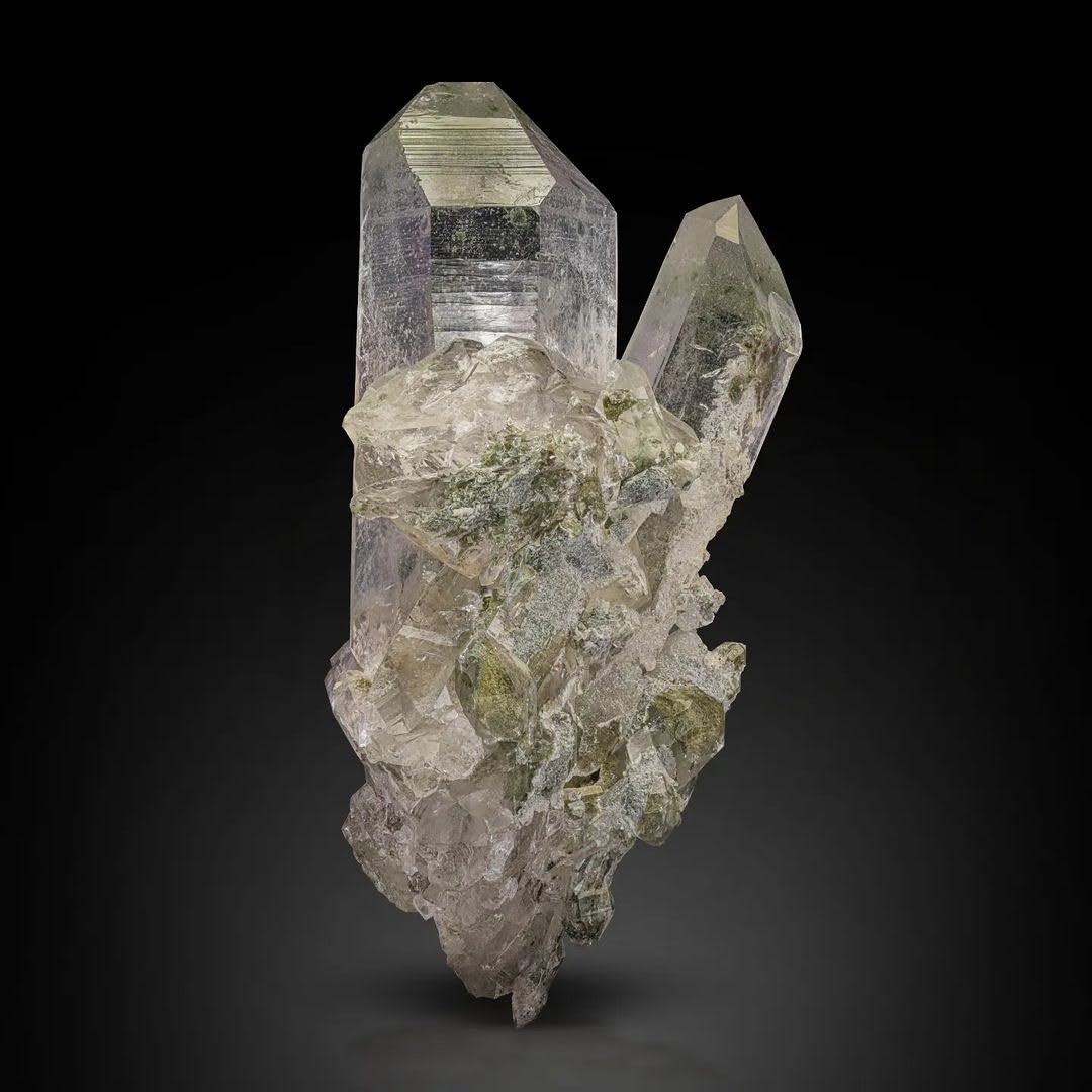 Transparent Chlorite Quartz Cluster