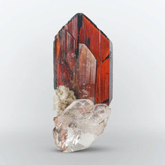 Blood Red Brookite Crystal On Quartz