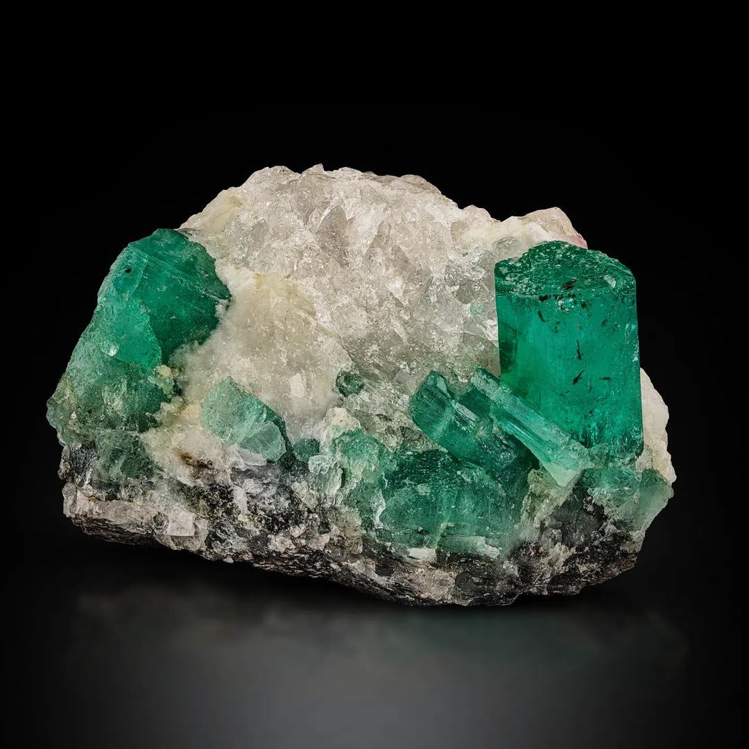 Pure Green Emerald Crystal On Calcite