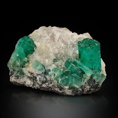 Pure Green Emerald Crystal On Calcite